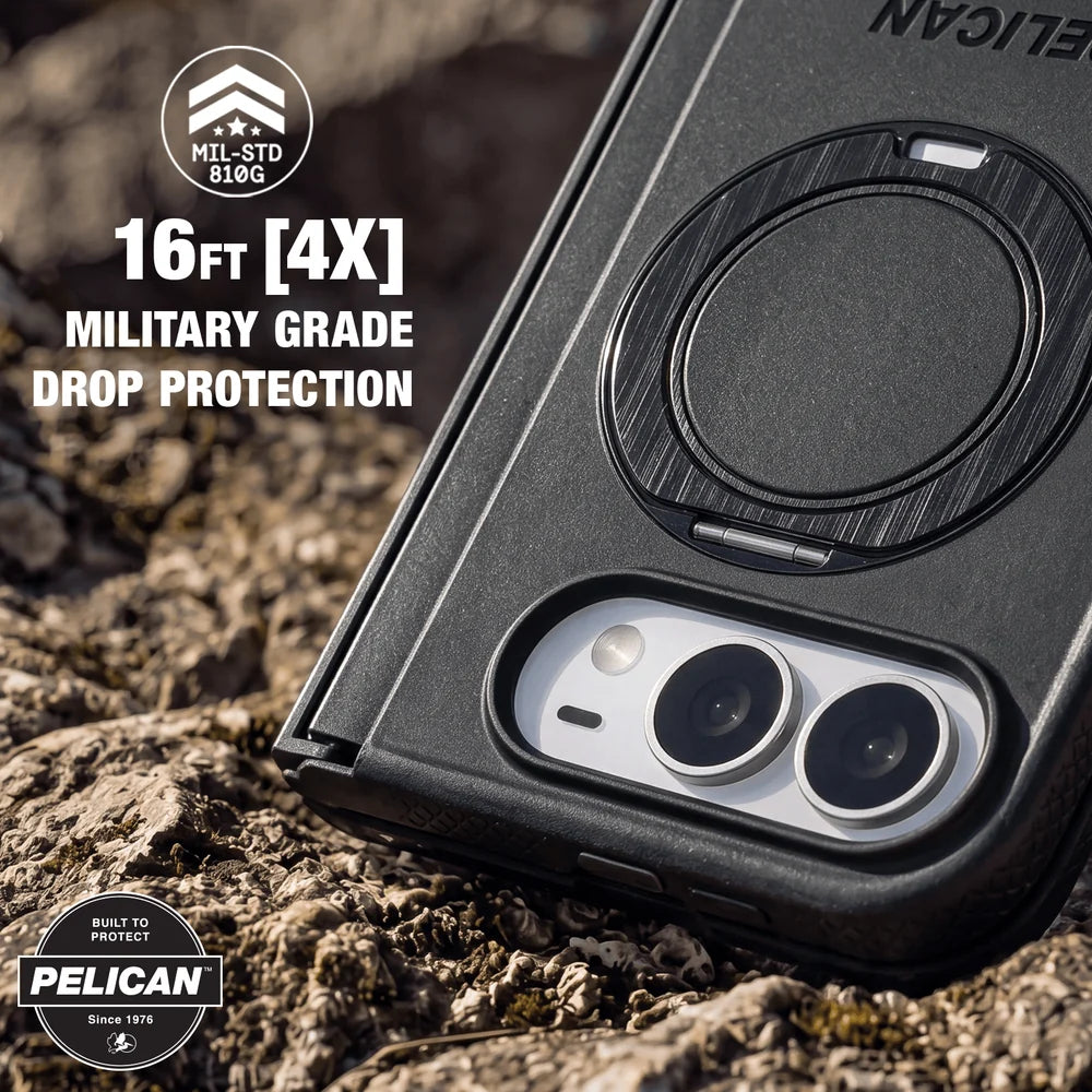 PELICAN PROTECTOR - Black iPhone Duo用ケース　MagSafe対応　360°回転スタンド付き　ブラック　[PP061196]