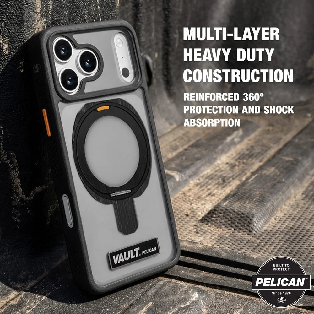 PELICAN VAULT - Smoke iPhone18 Pro/17 Pro/18 Pro Max/17 Pro Max用ケース　MagSafe対応　スモーク　360°回転スタンド付き