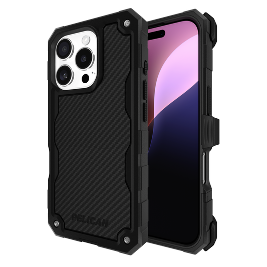 PELICAN SHIELD - Carbon Fiber　iPhone16 Pro/16Pro Max用ケース　ホルスター付き　MagSafe対応　カーボンファイバー調