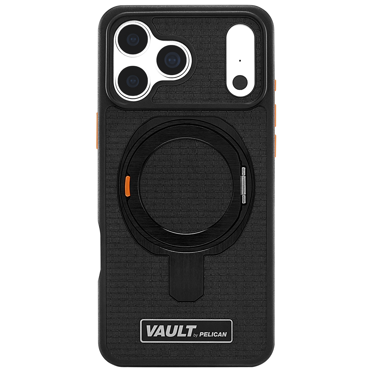 PELICAN VAULT - Black Rip Stop iPhone18 Pro/17 Pro用ケース　MagSafe対応　ブラックリップストップ　360°回転スタンド付き　[PP061080]