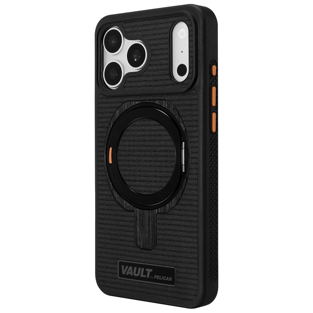 PELICAN VAULT - Black Rip Stop iPhone18 Pro/17 Pro用ケース　MagSafe対応　ブラックリップストップ　360°回転スタンド付き　[PP061080]