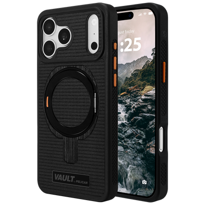 PELICAN VAULT - Black Rip Stop iPhone18 Pro Max/17 Pro Max用ケース　MagSafe対応　ブラックリップストップ　360°回転スタンド付き　[PP061082]
