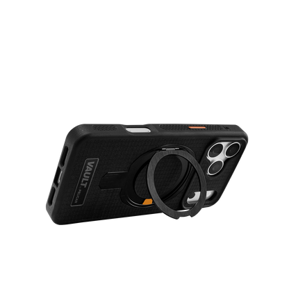 PELICAN VAULT - Black Rip Stop iPhone18 Pro/17 Pro用ケース　MagSafe対応　ブラックリップストップ　360°回転スタンド付き　[PP061080]