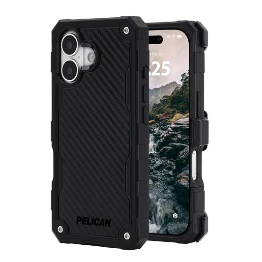 PELICAN SHIELD - Carbon Fiber　iPhone17/17 Pro/17 Pro Max用ケース　ホルダー兼スタンド付き　MagSafe対応　カーボンファイバー調