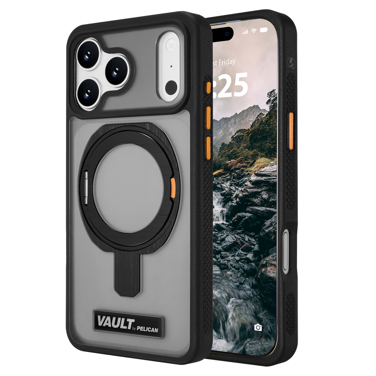 PELICAN VAULT - Smoke iPhone18 Pro/17 Pro/18 Pro Max/17 Pro Max用ケース　MagSafe対応　スモーク　360°回転スタンド付き